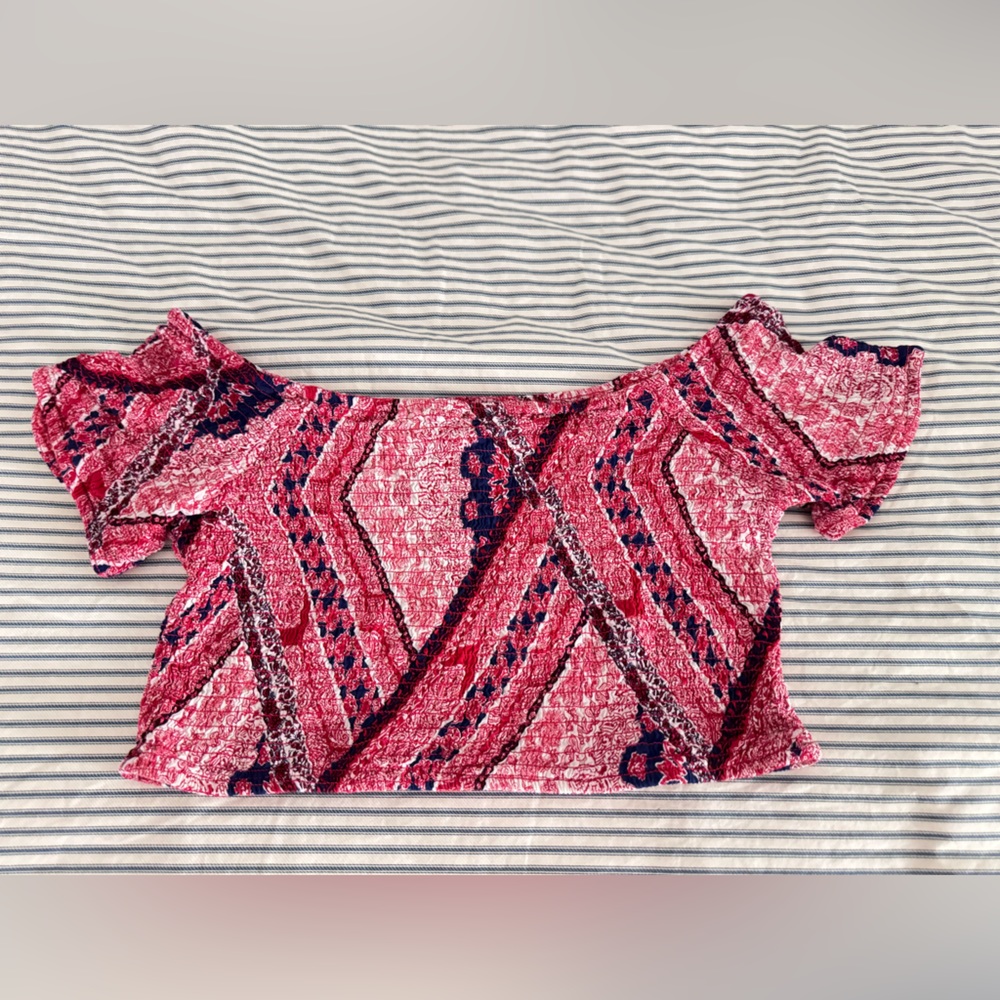 Rue 21 Paisely Allover Smock Off Shoulder Crop Top